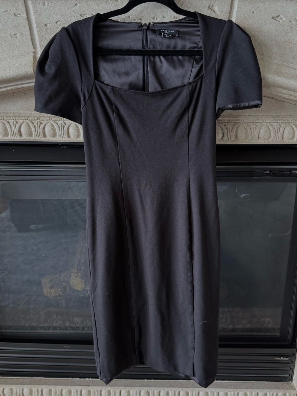 Marciano Black Square-Neck Short Sleeve Sheath Dress